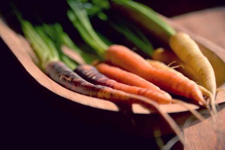 Purple, orange, yellow and white heritage carrots.